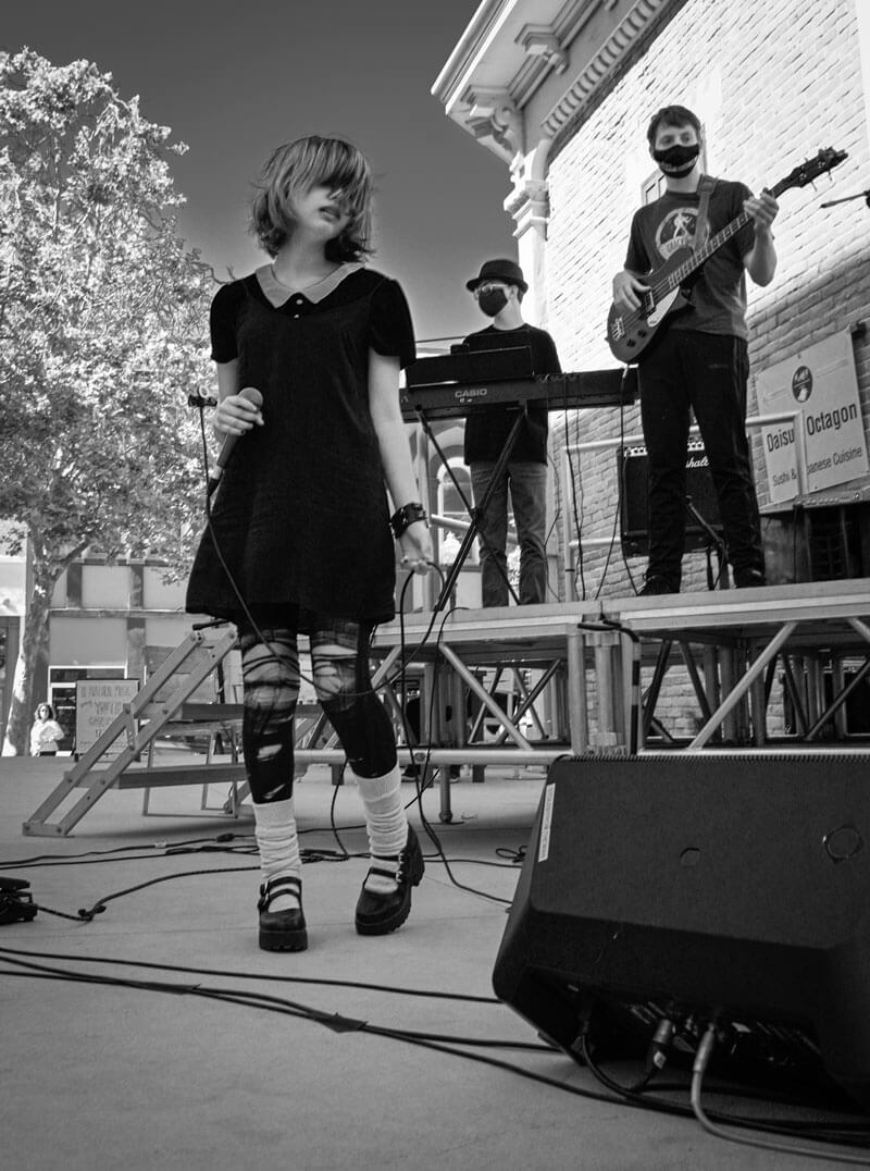 Girl-Performing Girl performinmg real jazz funk band