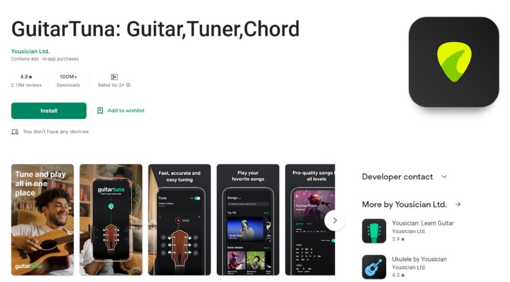 Tuning guitar by app