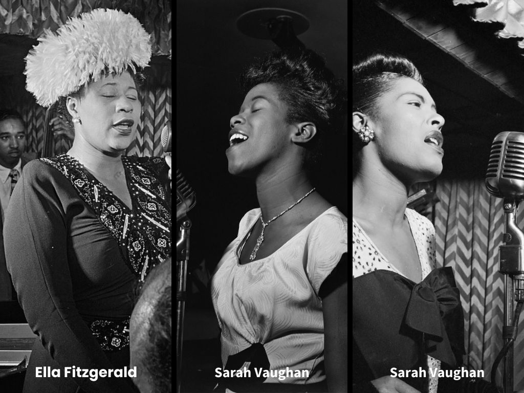 Jazz legends ella fitzgerald, sarah vaughan, and billie holliday