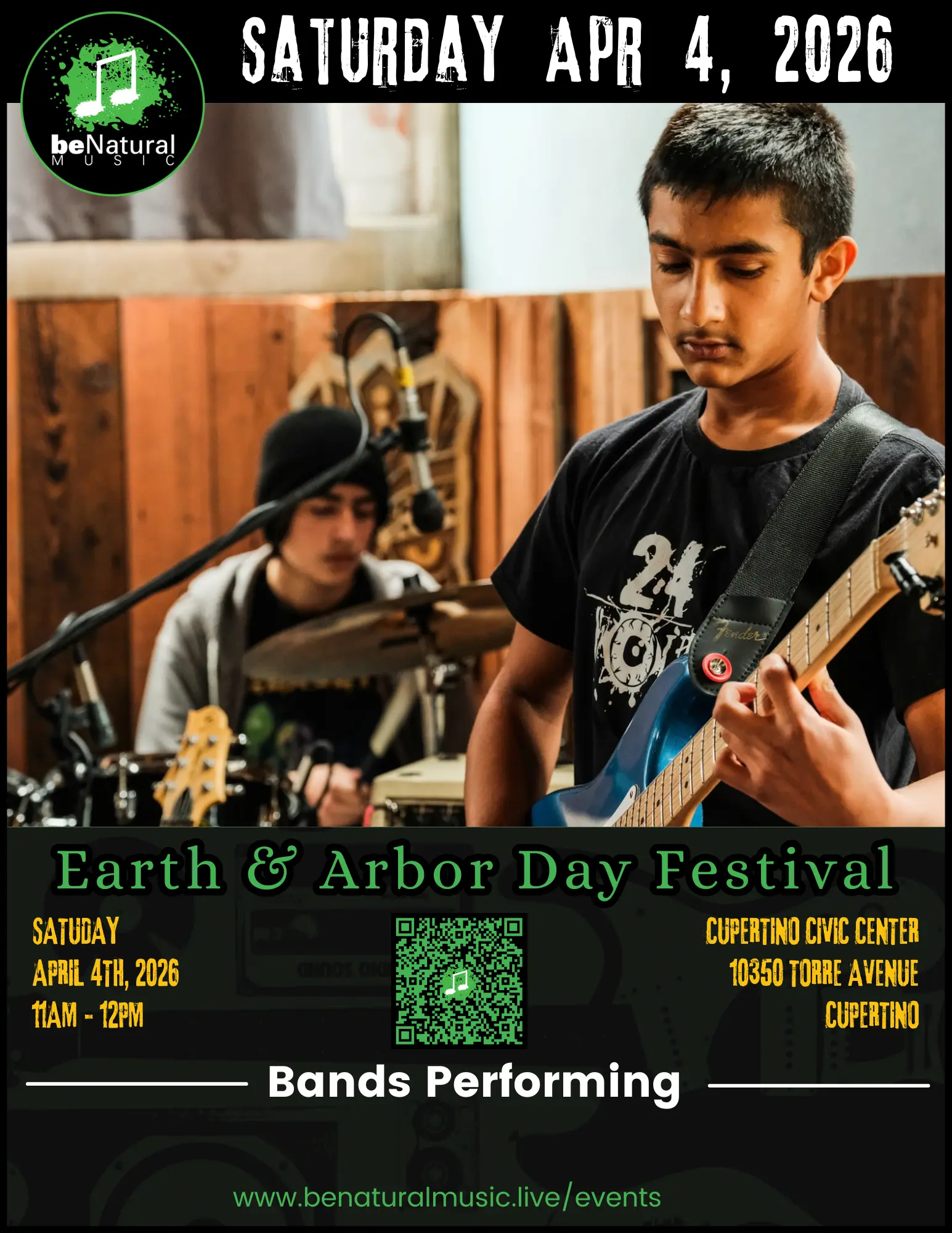 Teen band performing live at Earth and Arbor Day Festival in Cupertino 2026