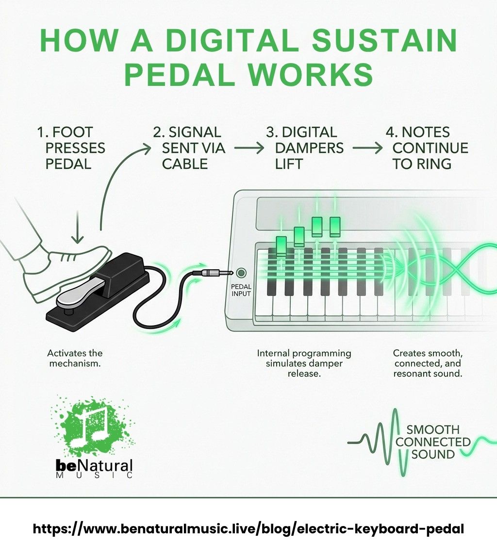 Infographic showing how a sustain pedal works