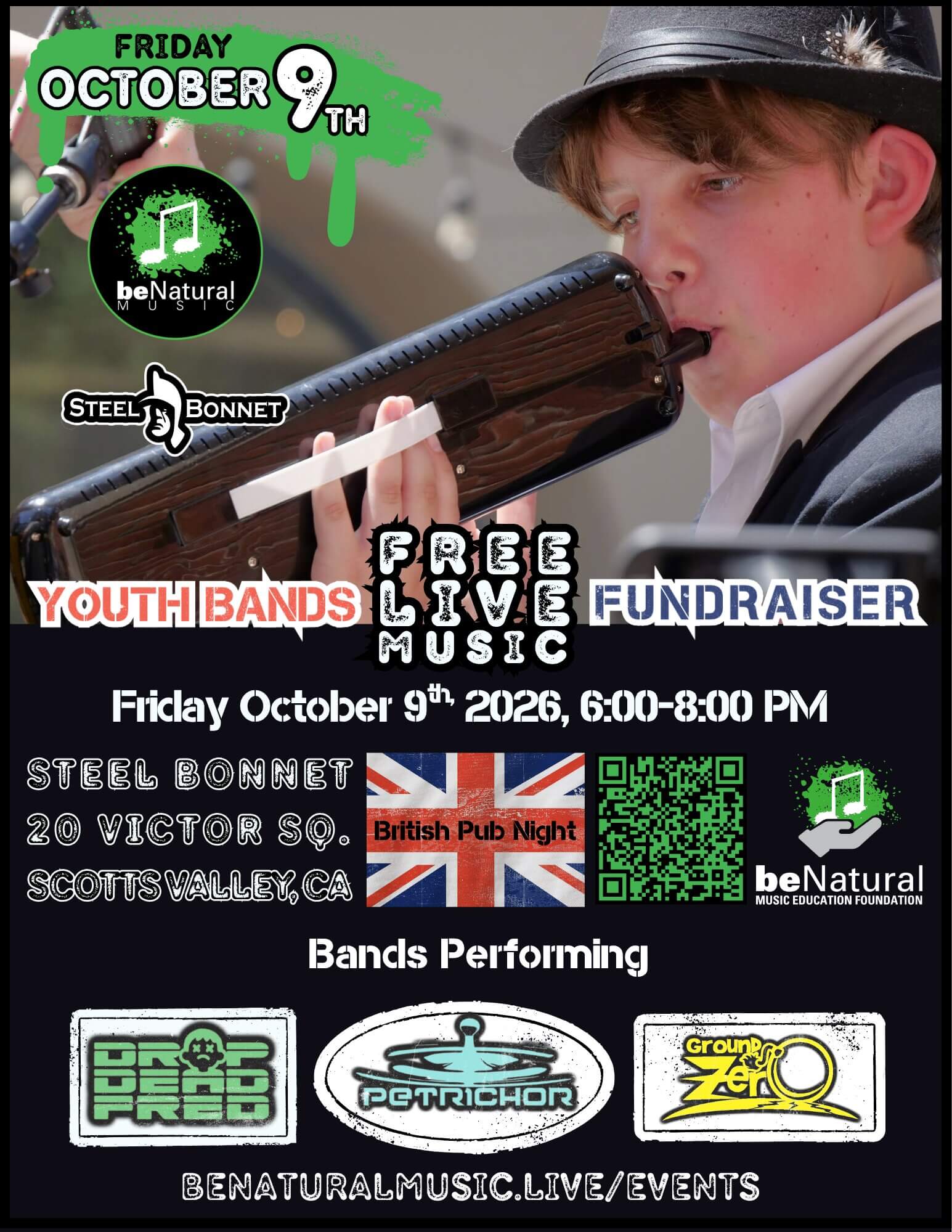 Free Youth Live Music Fundraiser - October 9, 2026 Flyer
